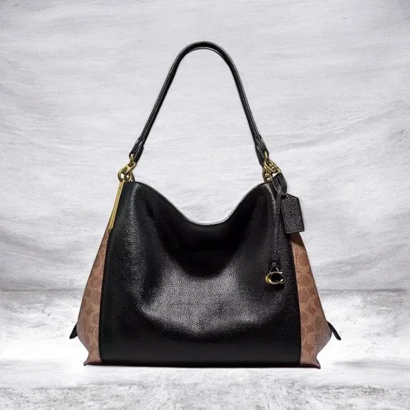 Coach Dalton 31, NWOT, with COA, Black Pebbled Leather and Brown Logo Canvas - Picture 1 of 8